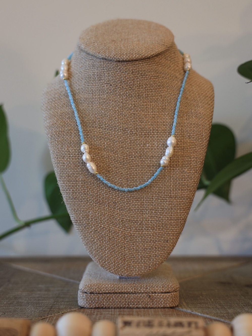 Coastal Whisper • Handmade Pearl & Light Blue Seed Bead Necklace